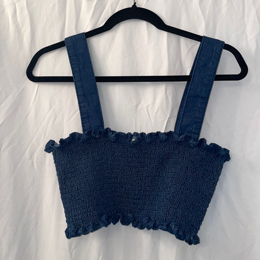 L Blue Scrunchy Crop Top